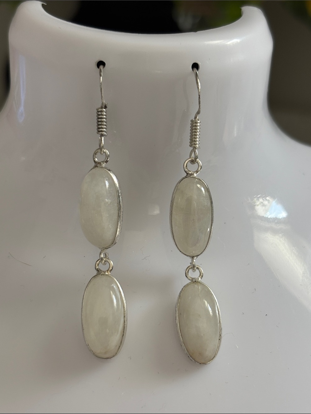 Sterling Moonstone Gemstone Dangle Earrings